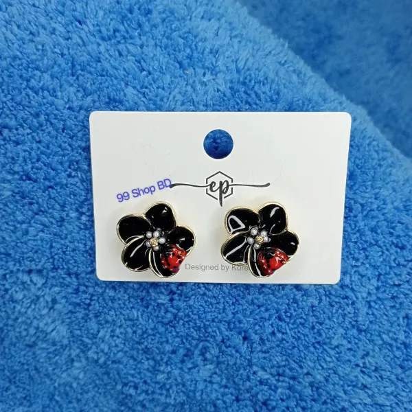 Vintage Elegant Pearl Ladybug Flower Stud Earrings